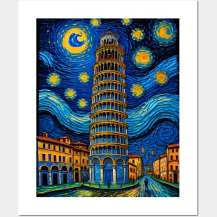 Pisa Tower in Starry Night Posters and Art